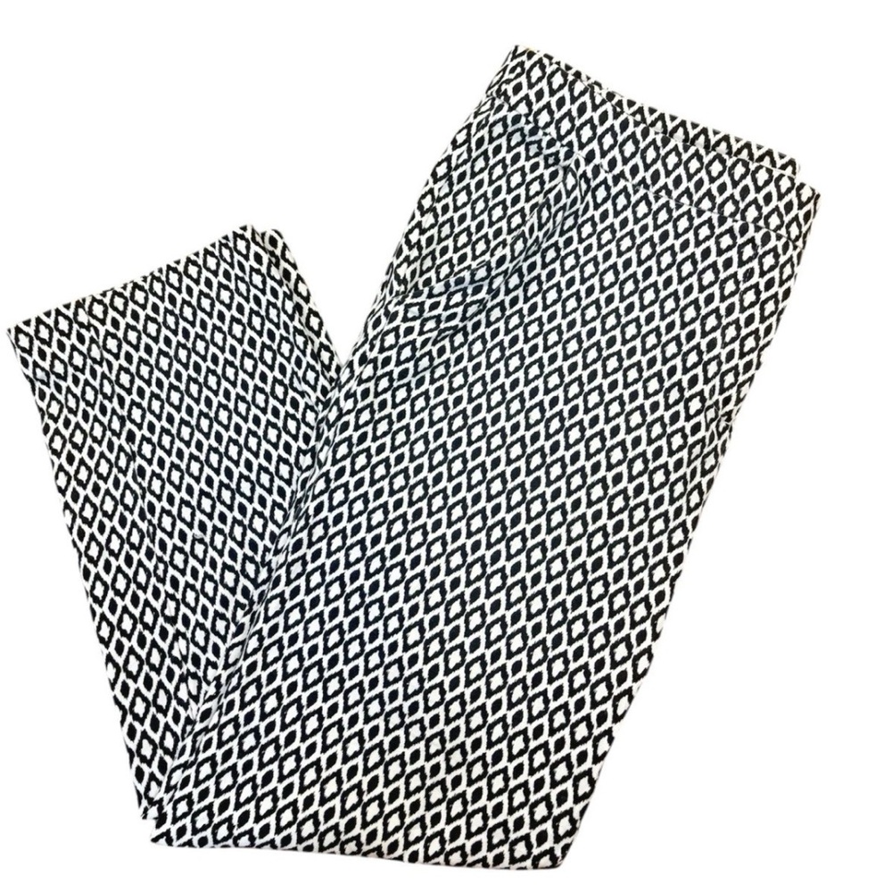 KENAR WOMENS PANTS BLACK/ WHITE GEOMETRIC PATTERN CROPPED STRETCH POCKETS SIZE 8